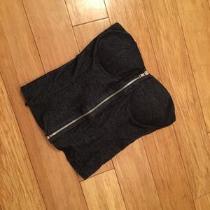 Zip up denim style tube top